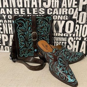 New crossbody bag with matching mules. Designer Patricia Nash.